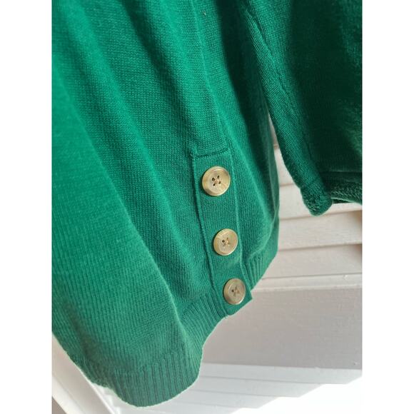 Talbots 100% cotton v neck tunic length sweater w buttons M Excellent‎ Green - Picture 6 of 6